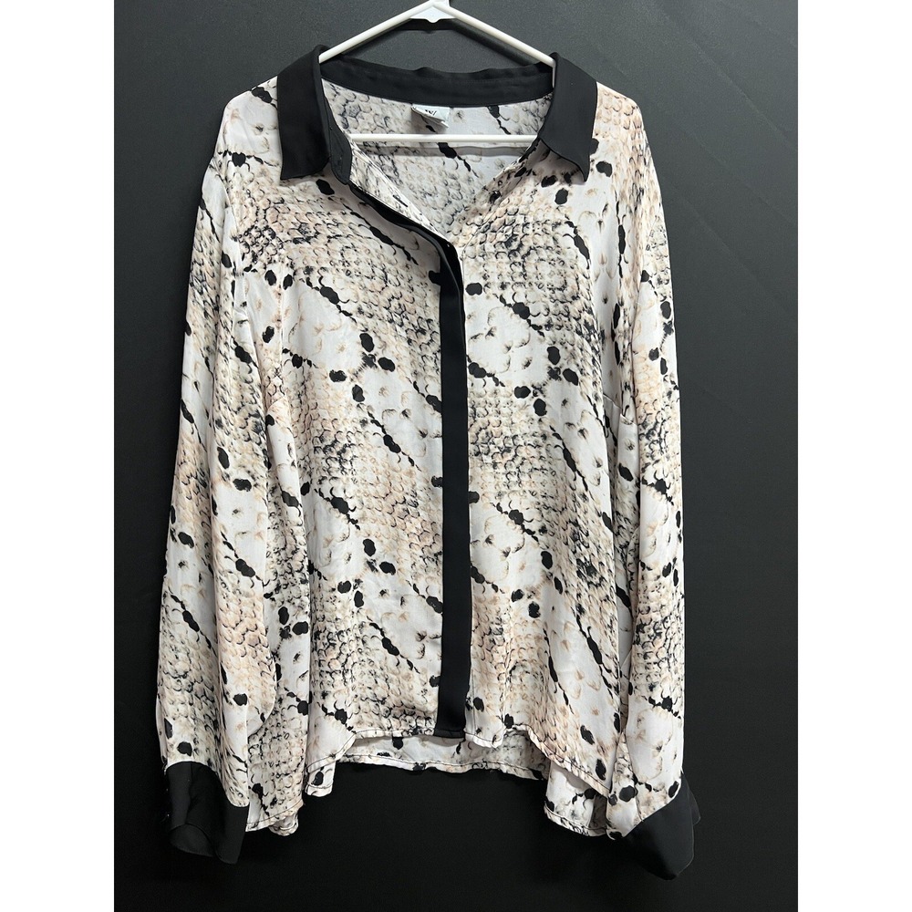 Worthington Woman Button up Shirt Long Slv Sheer‎ Black Multi Sz 3XL EUC
